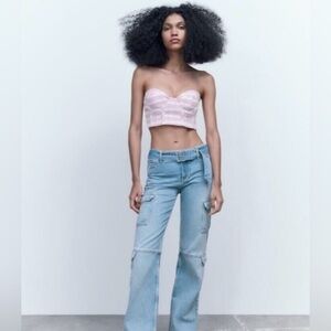 Zara Women’s Plaid Tweed Corset Crop Top Purple/Pink SZ M NWT (B5)